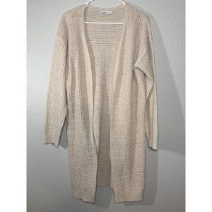 Aster Beige Open-Knit Cardigan Sweater Lightweight Long Sleeve 100% Polyester S